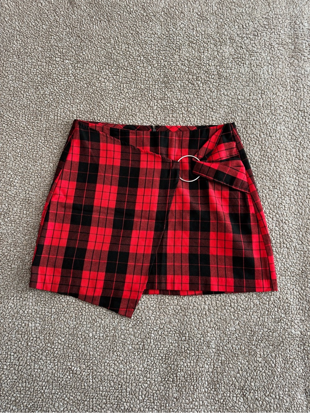 Almost Famous O-Ring Red Plaid Mini Skirt
